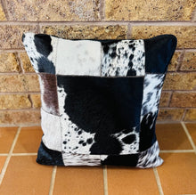 Cowhide Patchwork Pillow - Black and White