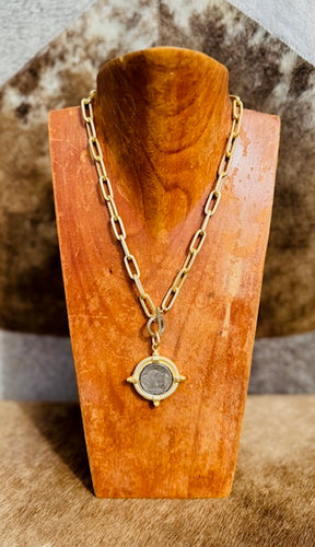 Matte Gold Genuine Buffalo Nickel Necklace