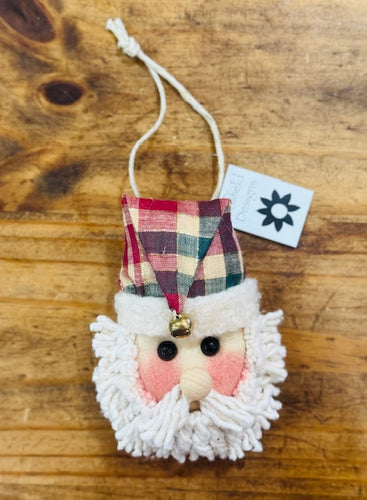 Santa Ornament - Cranberry and Gold Plaid Hat