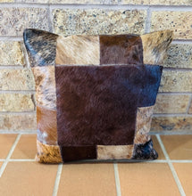 Small Cowhide Patchwork Pillow - Dark Brown Brindle