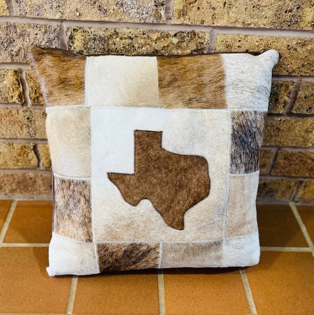 Dark Brown Texas on Tan Patchwork Pillow