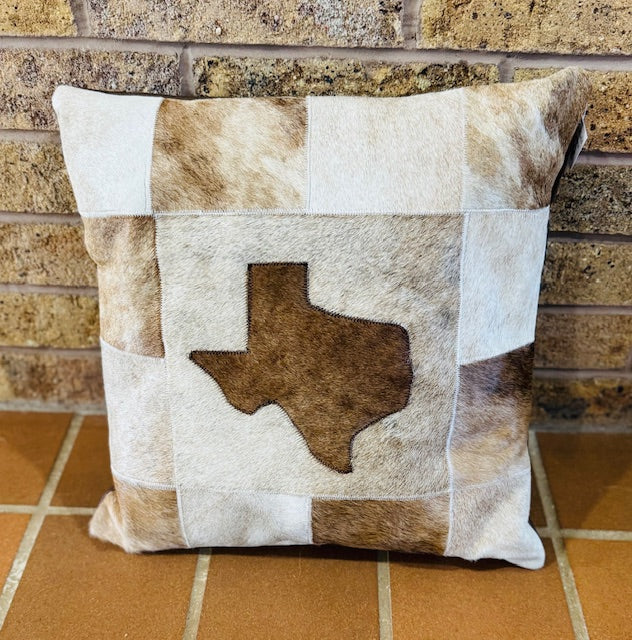 Dark Brown Texas on Light Tan Patchwork Pillow