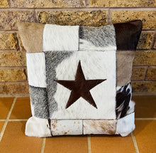 Cowhide Star Pillow - Dark Red Star on Gray