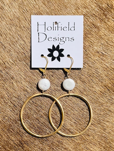 Matte Gold and Freshwater Pearl Hoop Earrings
