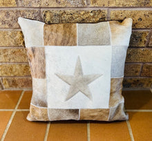 Gray Star on Gray and Tan Patchwork Pillow