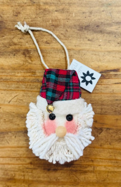 Santa Ornament - Red and Green Plaid Hat