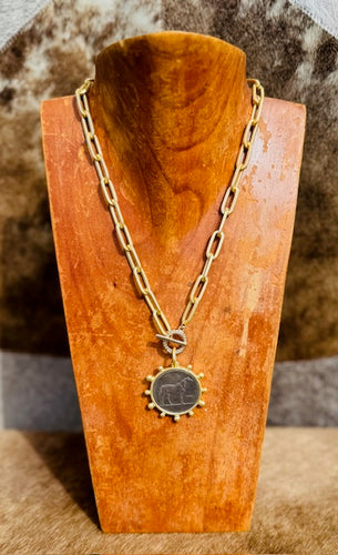 Matte Gold Horse Coin Necklace