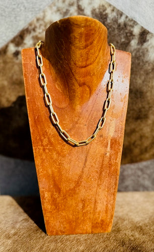 Matte Gold Paper Clip Necklace