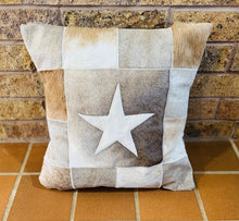 White Star on Gray and Tan Patchwork Pillow