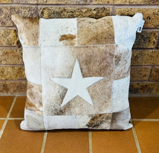 White Star on Tan Patchwork Pillow
